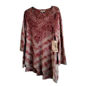 ONEWORLS WOMEN'S BLOUSE, COLOR RED AND GRAY, SIZE M.